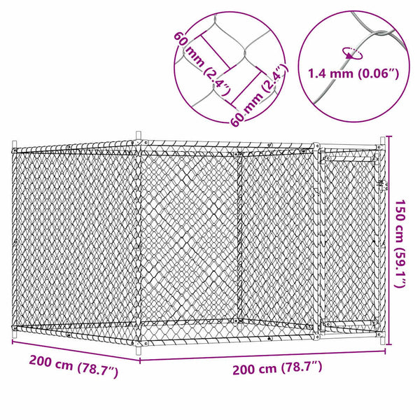 Hundezwinger mit Tür Grau 2x2x1,5 m Verzinkter Stahl