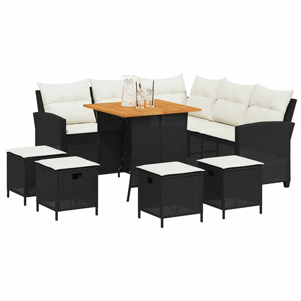 vidaXL Salon de jardin 6 pcs avec coussins en résine tressée noire forme en L