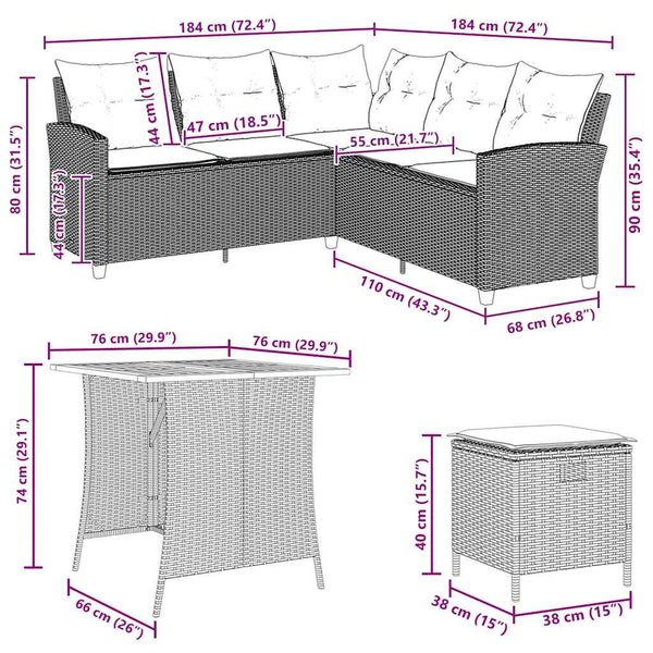 vidaXL Salon de jardin 6 pcs avec coussins en résine tressée noire forme en L