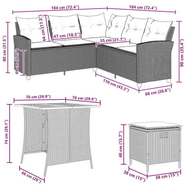 vidaXL Salon de jardin 6 pcs avec coussins en résine tressée en forme de L gris