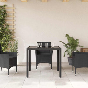 Schwarzer Gartentisch mit Glasplatte 90x90 cm