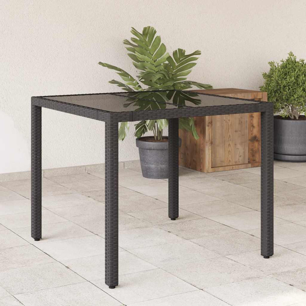 Schwarzer Gartentisch mit Glasplatte 90x90 cm