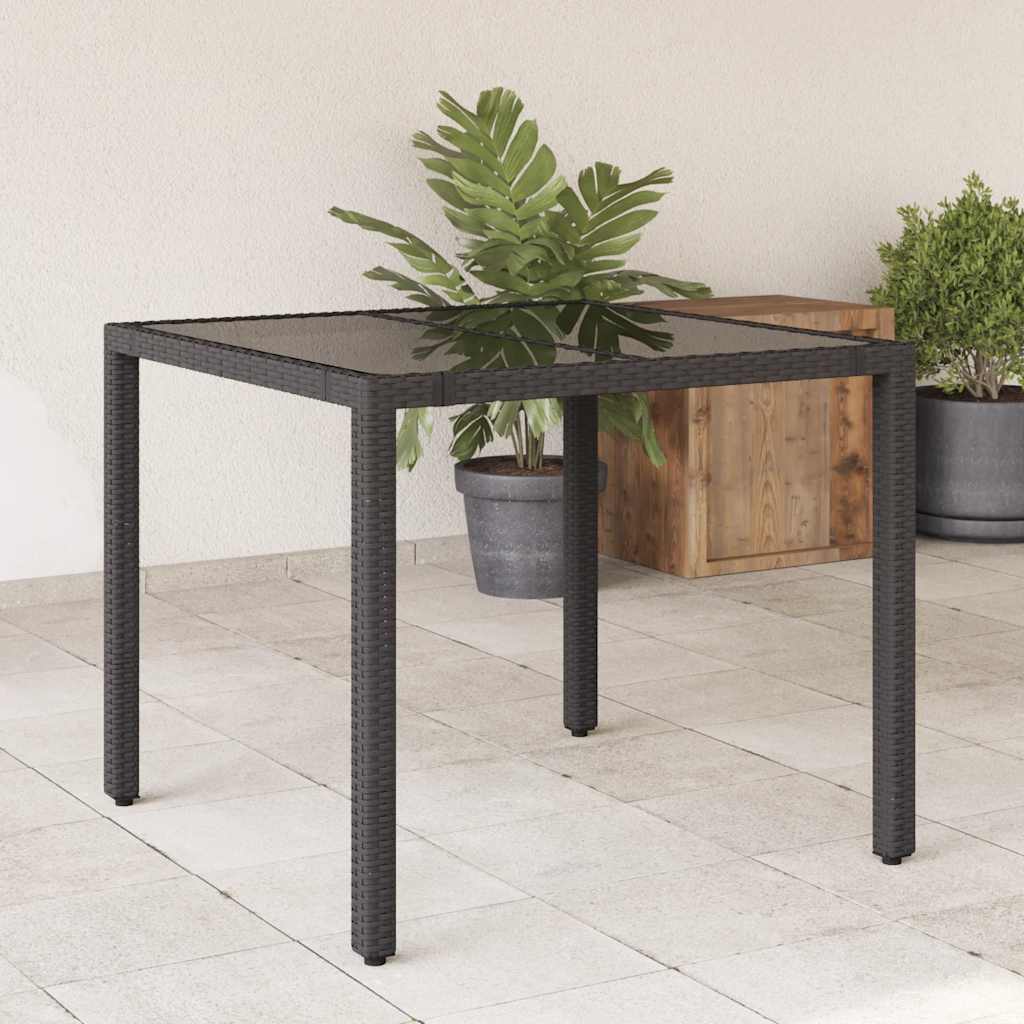 Schwarzer Gartentisch mit Glasplatte 90x90 cm