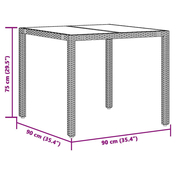 Gartentisch Grau Poly Rattan 90x90 cm