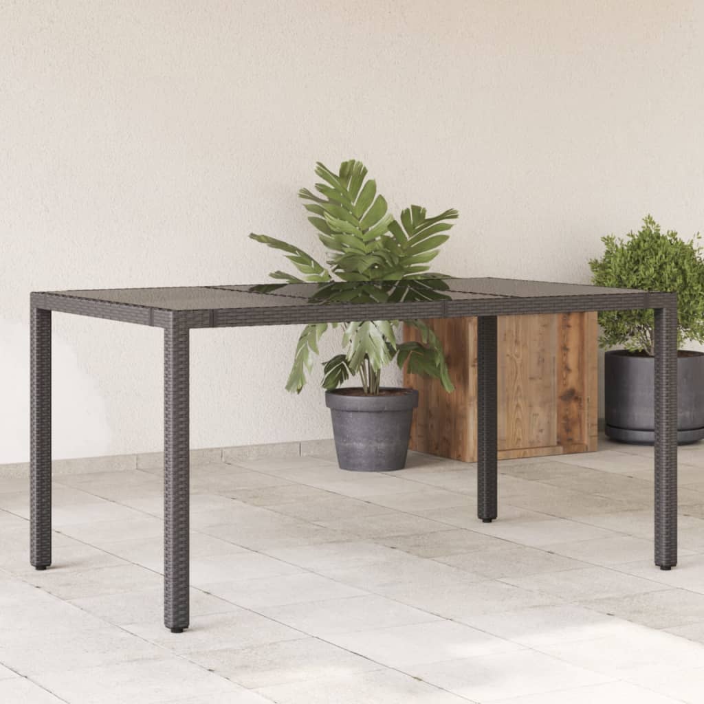 Schwarzer Gartentisch mit Glasplatte 150x90 cm