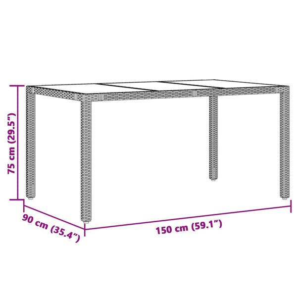 Gartentisch Grau mit Glasplatte 150x90 cm