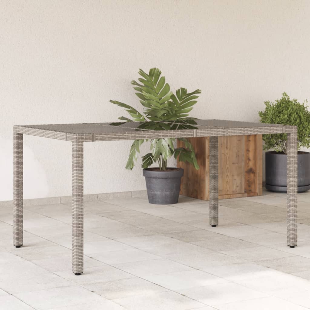 Gartentisch Grau mit Glasplatte 150x90 cm