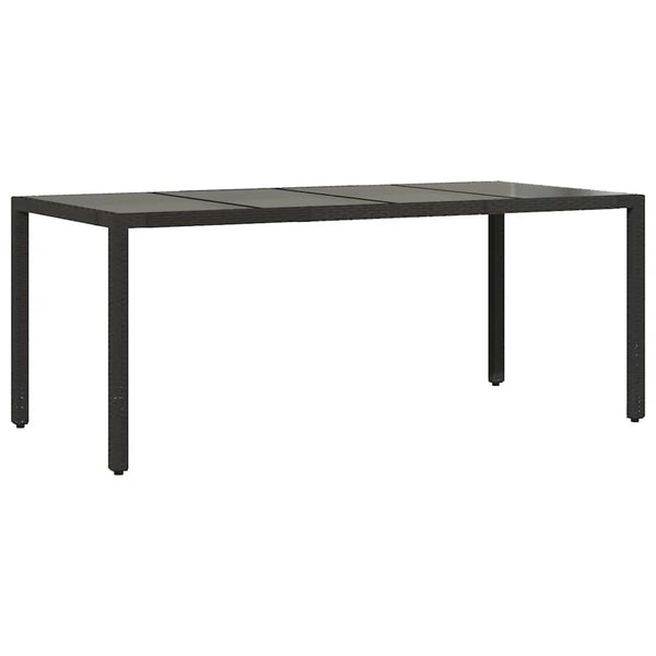 Schwarzer Gartentisch mit Glasplatte 190x90 cm