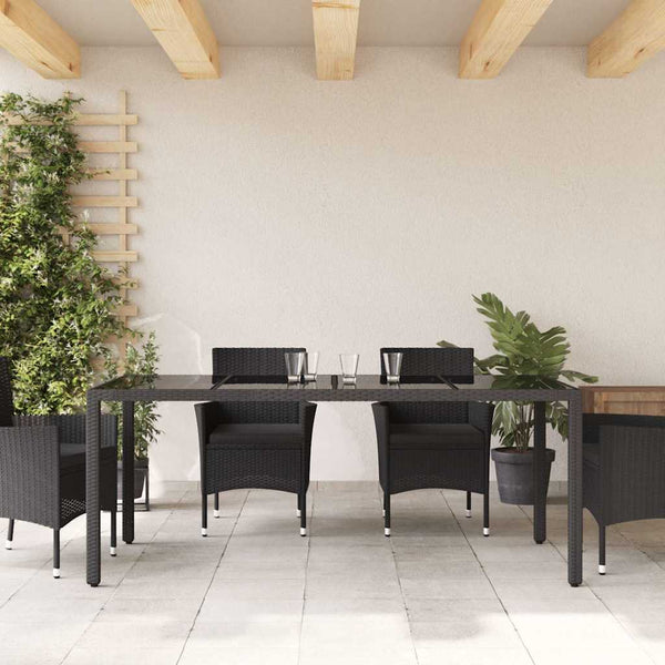 Schwarzer Gartentisch mit Glasplatte 190x90 cm