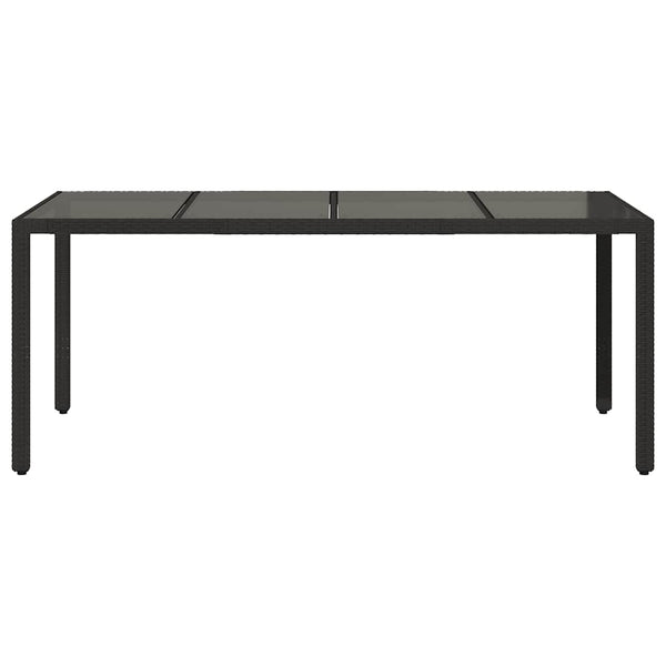 Schwarzer Gartentisch mit Glasplatte 190x90 cm