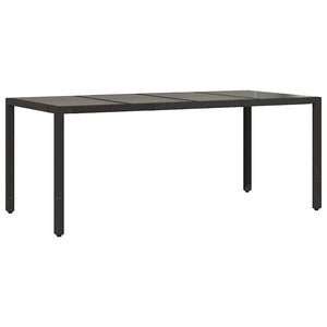 Schwarzer Gartentisch mit Glasplatte 190x90 cm