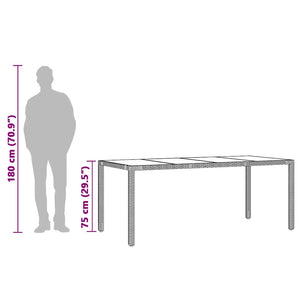 Schwarzer Gartentisch mit Glasplatte 190x90 cm
