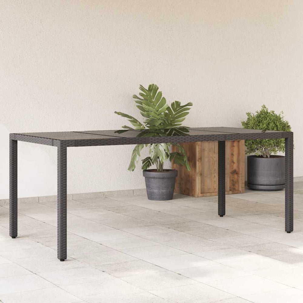 Schwarzer Gartentisch mit Glasplatte 190x90 cm