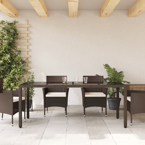 Gartentisch Braun Poly Rattan mit Glasplatte 190x90 cm