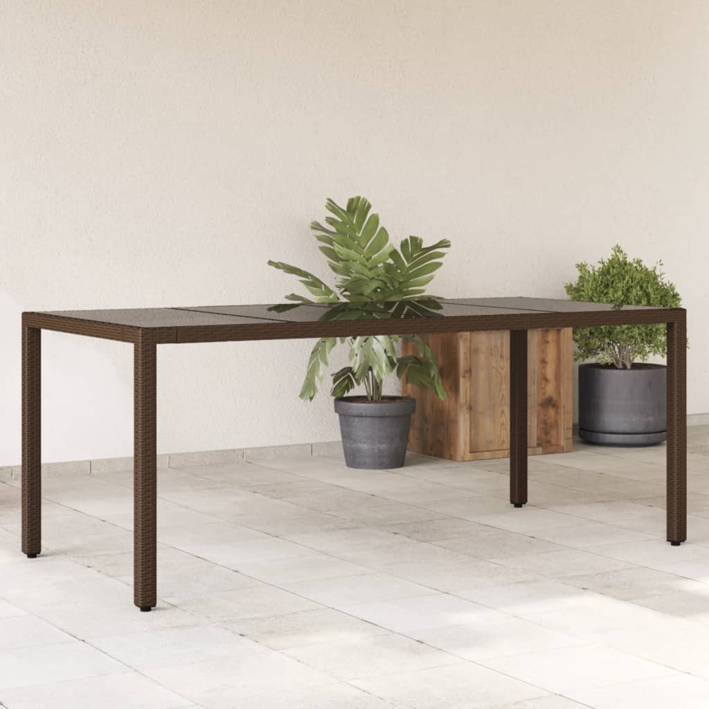 Gartentisch Braun Poly Rattan mit Glasplatte 190x90 cm