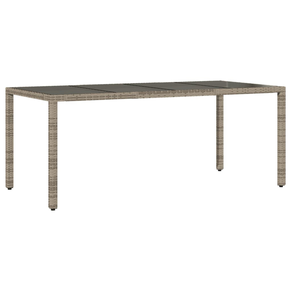 Grauer Gartentisch mit Glasplatte, 190 cm