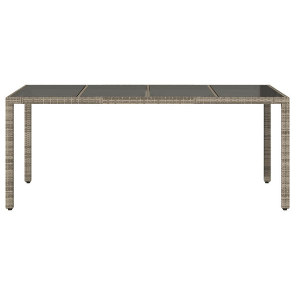 Grauer Gartentisch mit Glasplatte, 190 cm