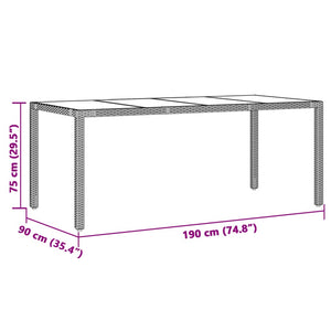 Grauer Gartentisch mit Glasplatte, 190 cm