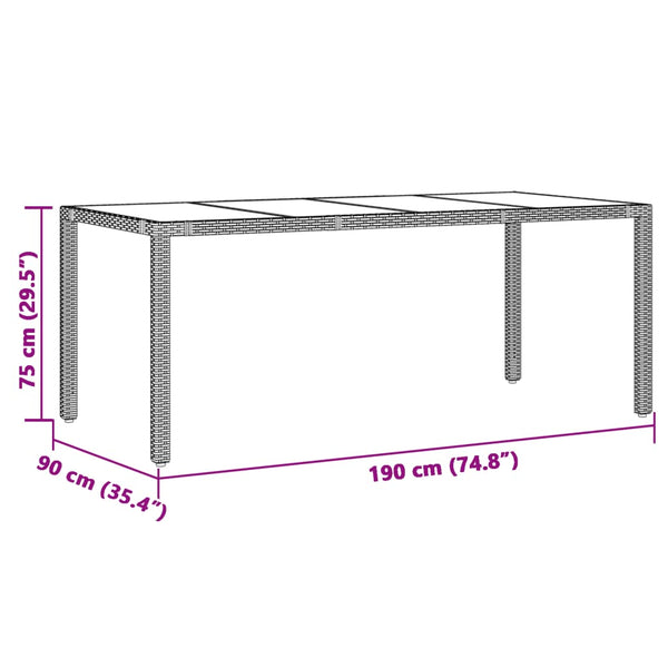 Grauer Gartentisch mit Glasplatte, 190 cm