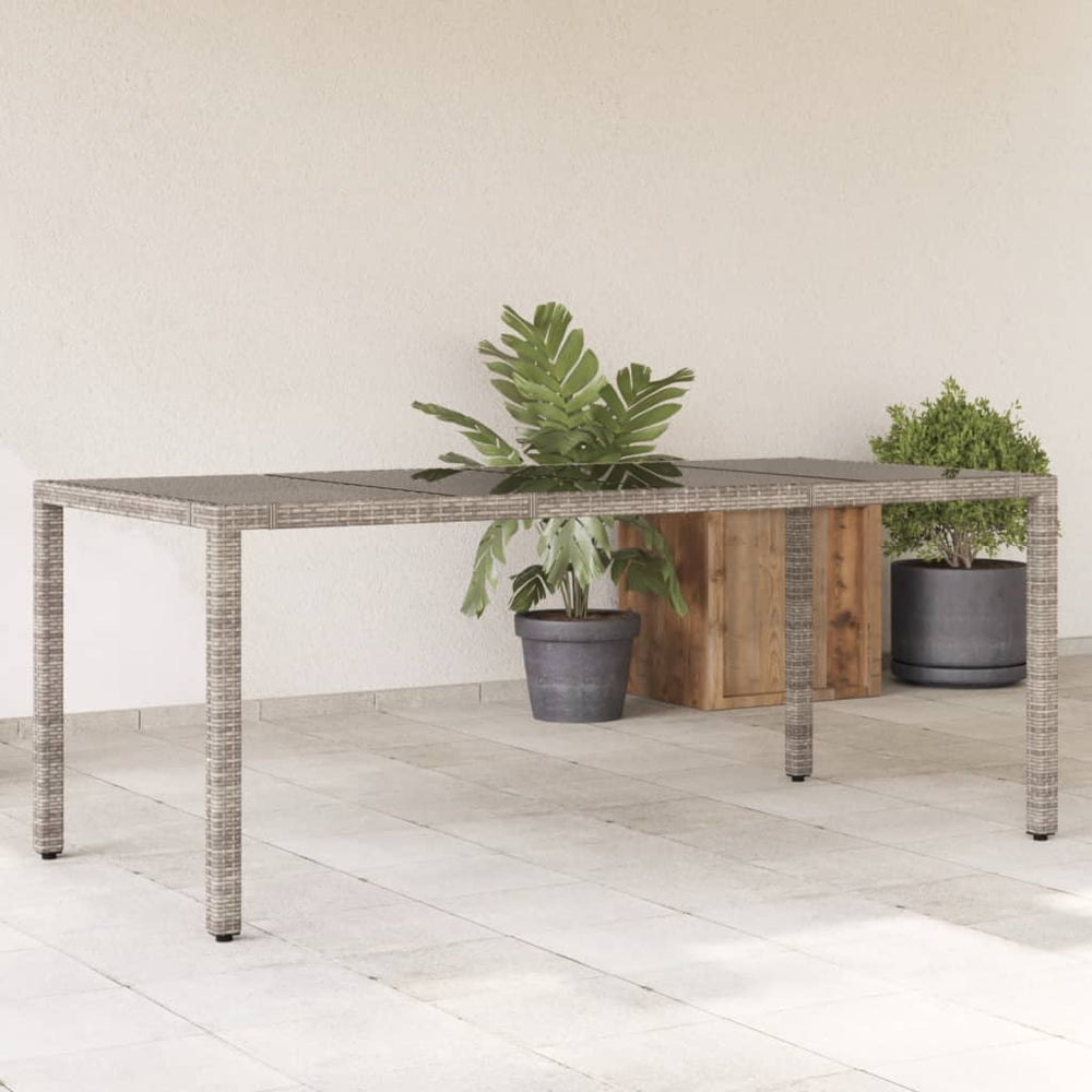 Grauer Gartentisch mit Glasplatte, 190 cm
