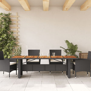Gartentisch Schwarz Holzplatte 240 cm Poly Rattan