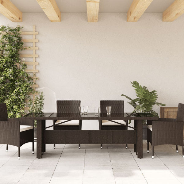 Gartentisch Braun mit Glasplatte 240x90 cm