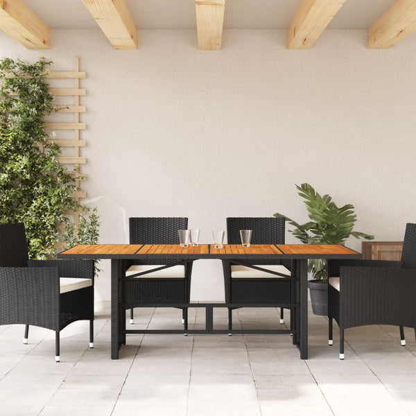 Schwarzer Gartentisch mit Holzplatte, 190 cm