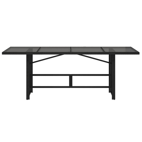 Schwarzer Gartentisch mit Glasplatte, 190 cm
