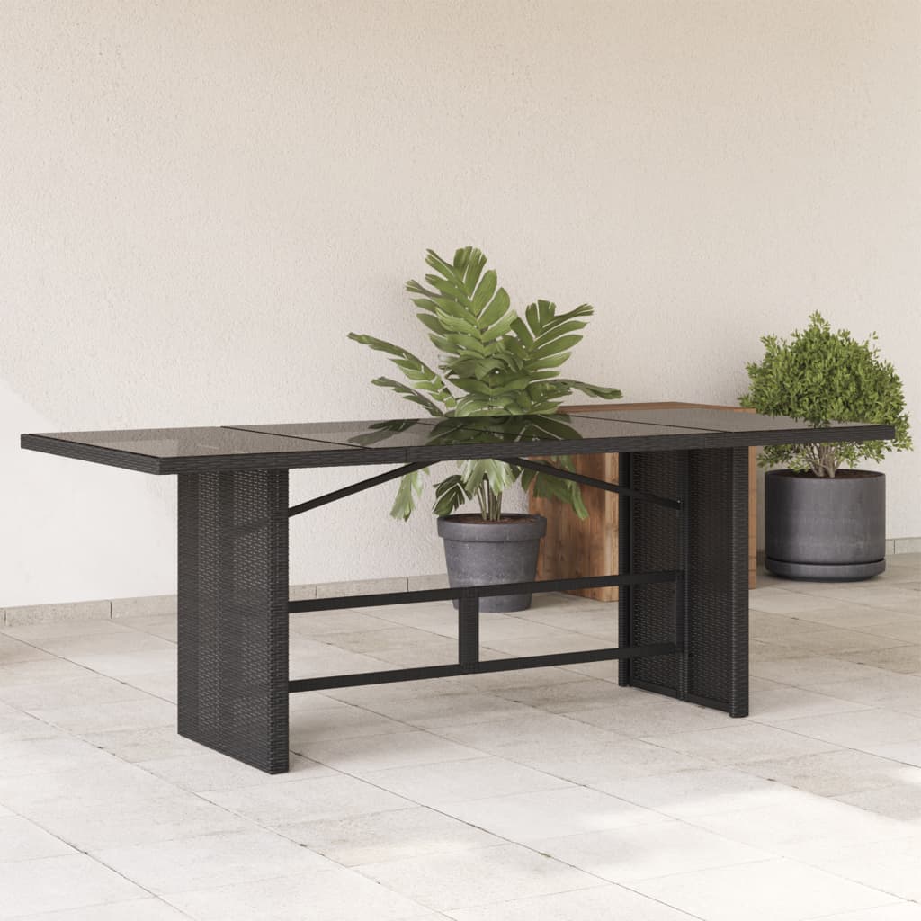 Schwarzer Gartentisch mit Glasplatte, 190 cm