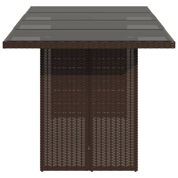 Poly Rattan Gartentisch mit Glasplatte Braun