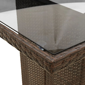 Poly Rattan Gartentisch mit Glasplatte Braun