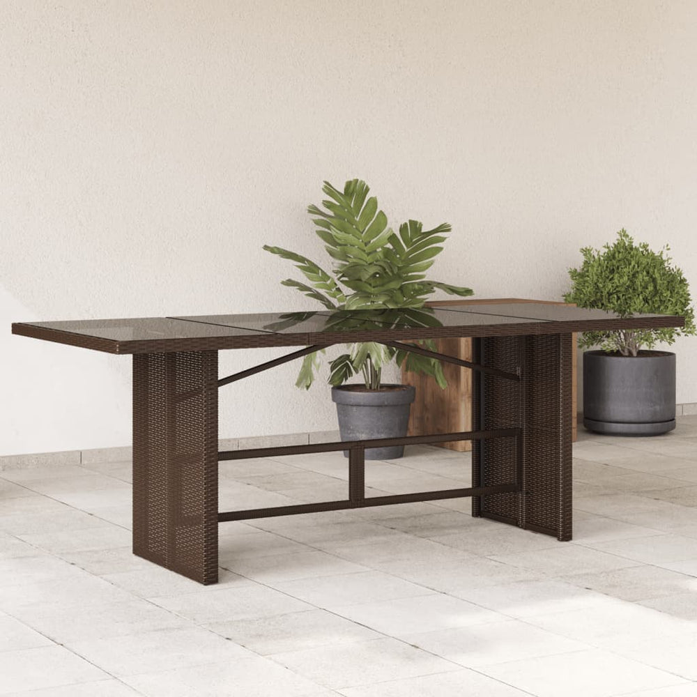 Poly Rattan Gartentisch mit Glasplatte Braun