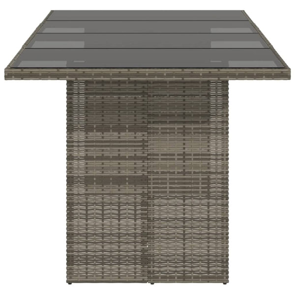 Grauer Gartentisch mit Glasplatte 190x80 cm