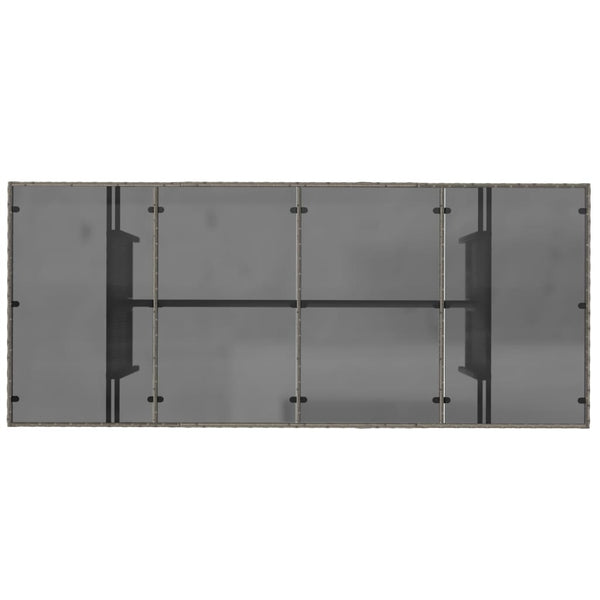 Grauer Gartentisch mit Glasplatte 190x80 cm