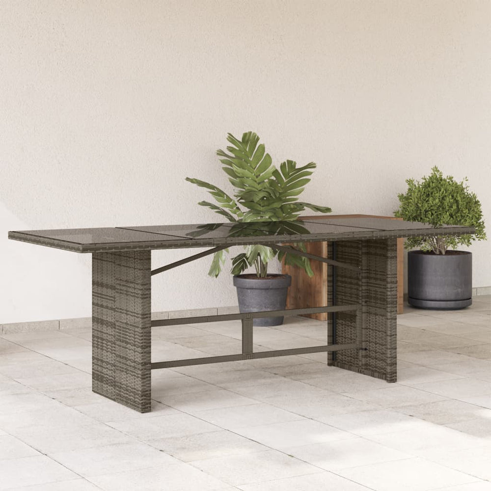 Grauer Gartentisch mit Glasplatte 190x80 cm