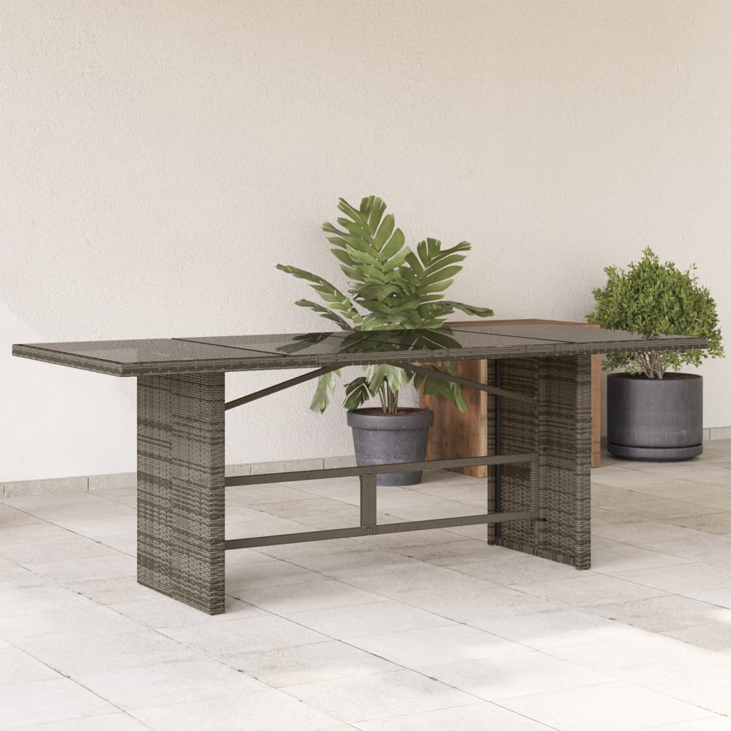 Grauer Gartentisch mit Glasplatte 190x80 cm