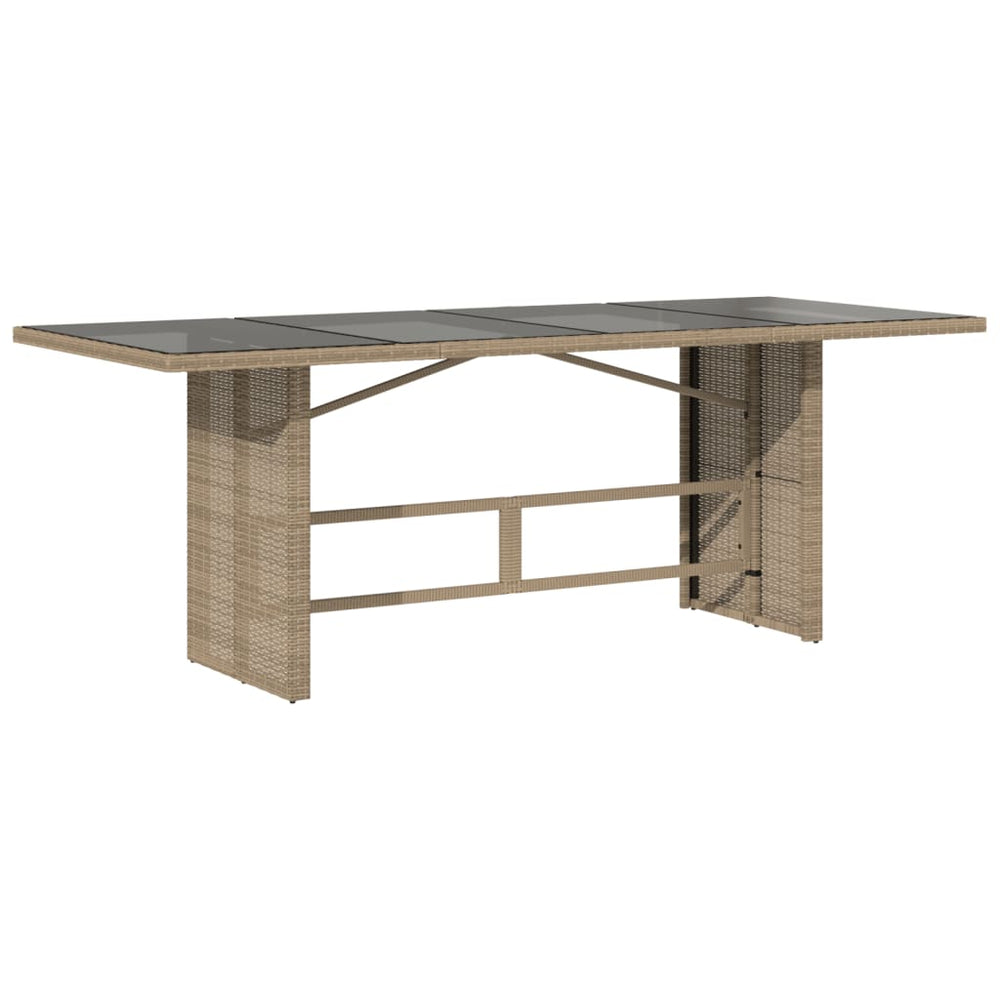 Beiger Gartentisch mit Glasplatte 190x80 cm