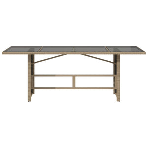 Beiger Gartentisch mit Glasplatte 190x80 cm