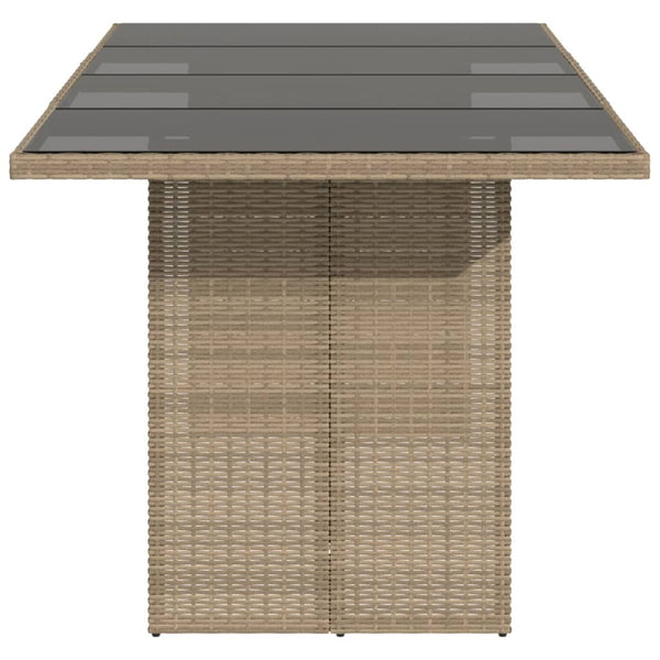 Beiger Gartentisch mit Glasplatte 190x80 cm