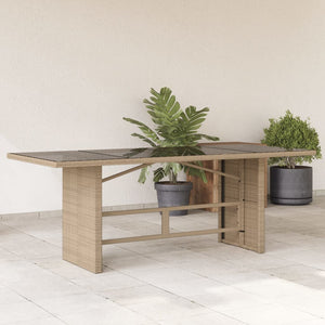 Beiger Gartentisch mit Glasplatte 190x80 cm
