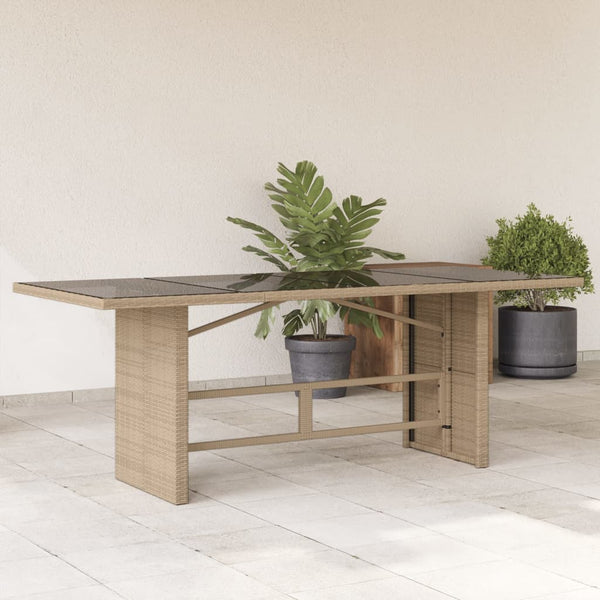 Beiger Gartentisch mit Glasplatte 190x80 cm