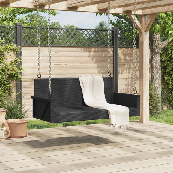 Schwarze Hängebank Poly Rattan 119 cm