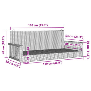Schwarze Hängebank Poly Rattan 119 cm