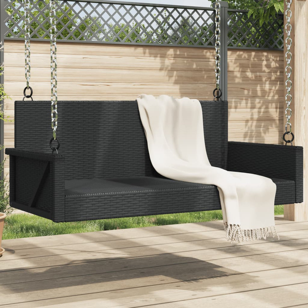 Schwarze Hängebank Poly Rattan 119 cm