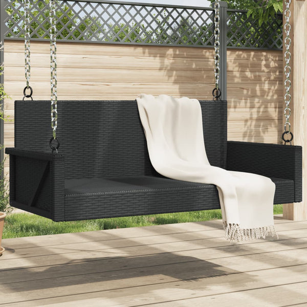 Schwarze Hängebank Poly Rattan 119 cm