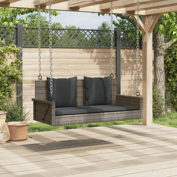 Hängebank Grau mit Kissen 119 cm Poly Rattan