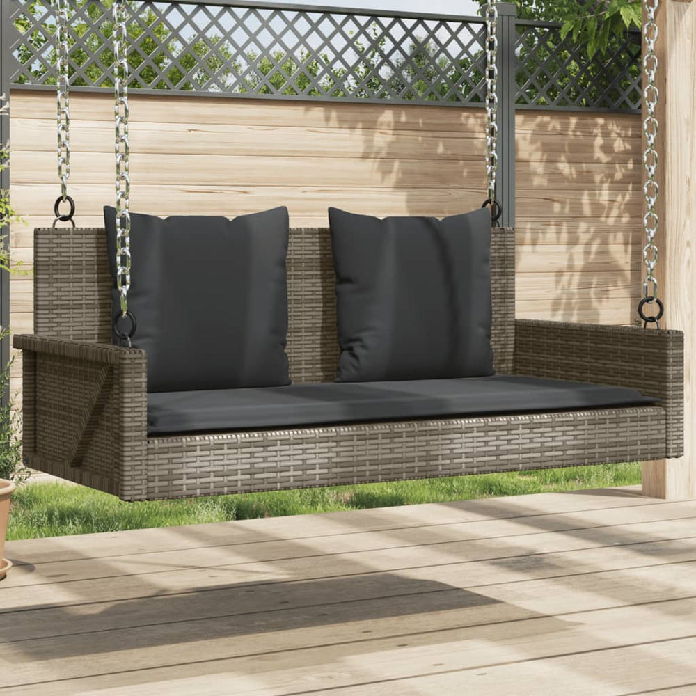 Hängebank Grau mit Kissen 119 cm Poly Rattan