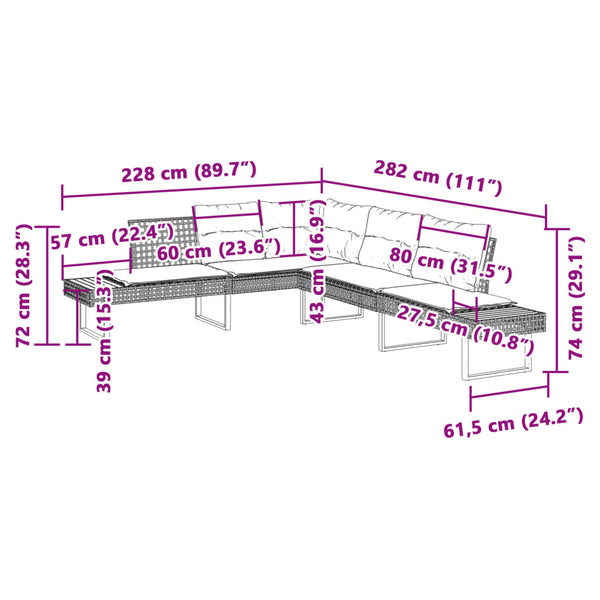 L-förmiges Gartensofa mit Kissen