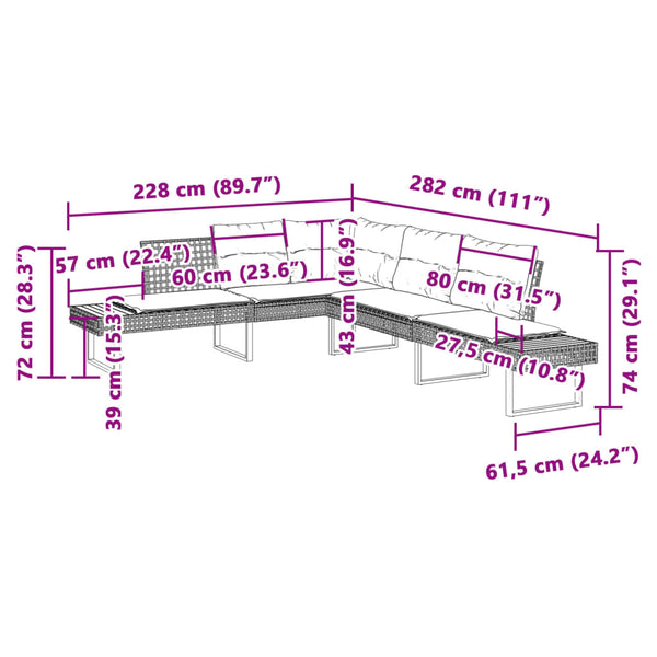 L-förmiges Gartensofa mit Kissen