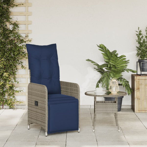 vidaXL Fauteuil de jardin réglable avec coussin gris en résine tressée